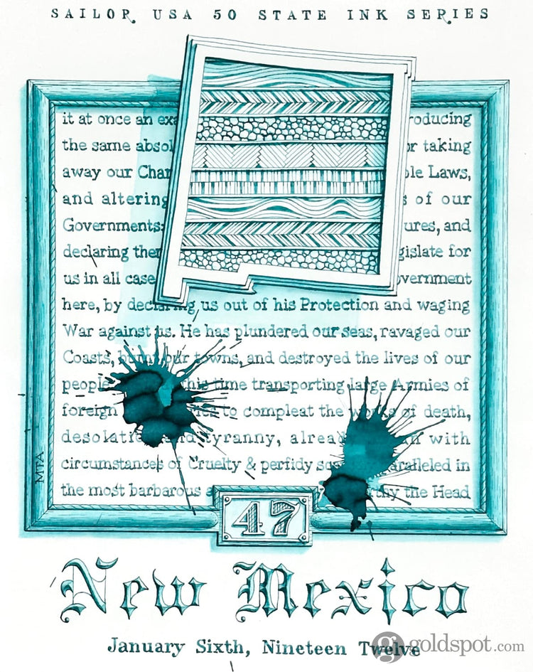 Sailor USA State Bottled Ink in New Mexico (Turquoise Blue) - 20 mL Bottled Ink