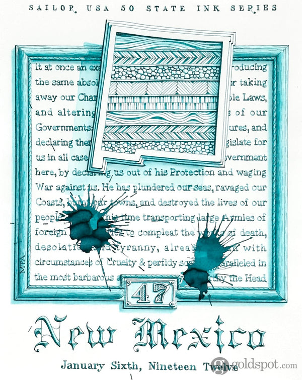 Sailor USA State Bottled Ink in New Mexico (Turquoise Blue) - 20 mL Bottled Ink
