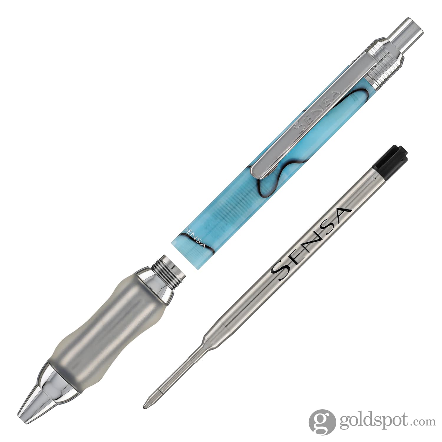 Sensa Click Plasmuloid Ballpoint Pen in Cyan Blue Pearl - Goldspot