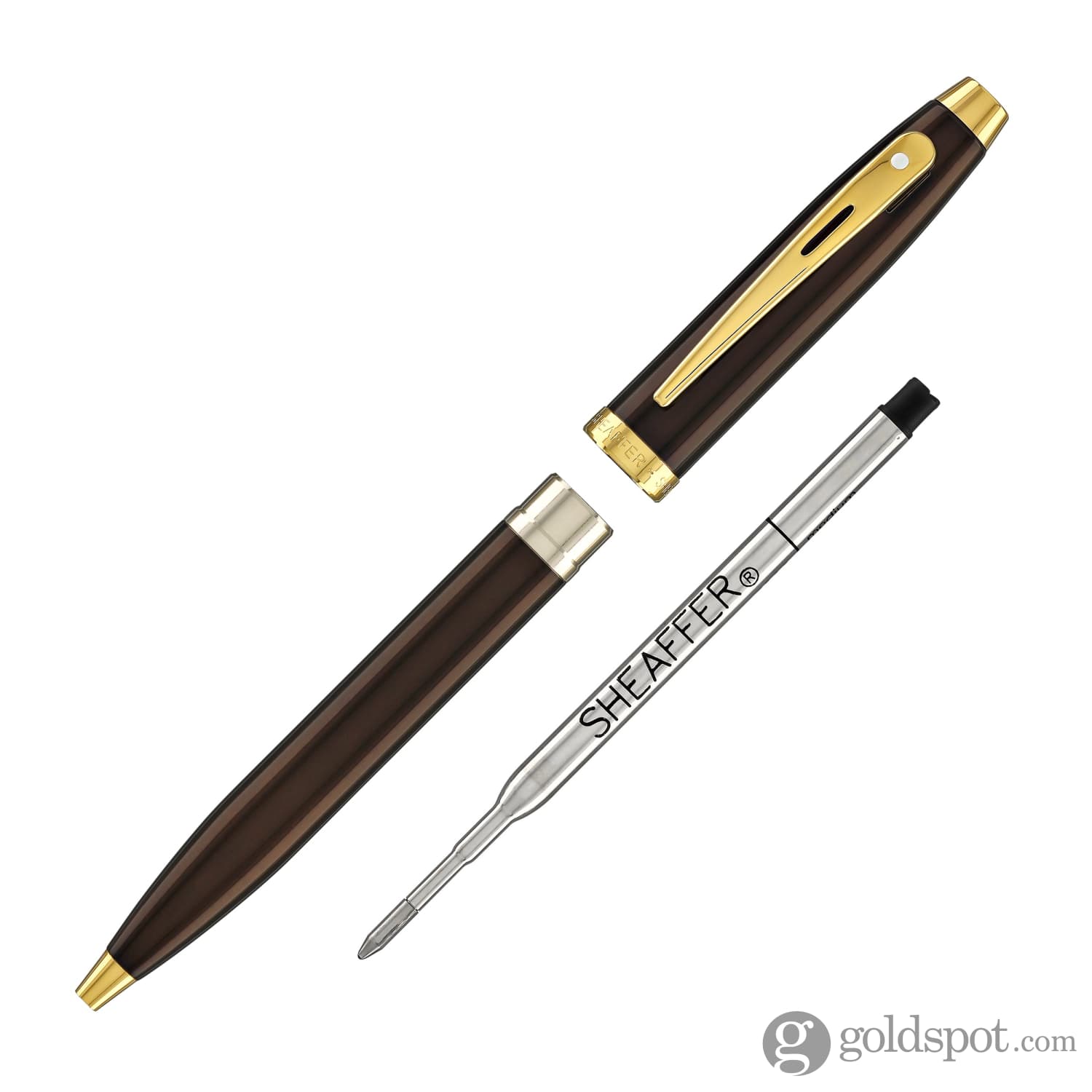 Sheaffer 100 Ballpoint Pen in Coffee Brown with PVD Gold Trim
