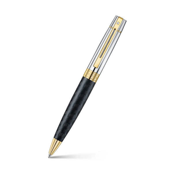 Sheaffer 300 Ballpoint Pen in Matte Black Shiny Chrome Cap with PVD Gold Trim BALL PEN