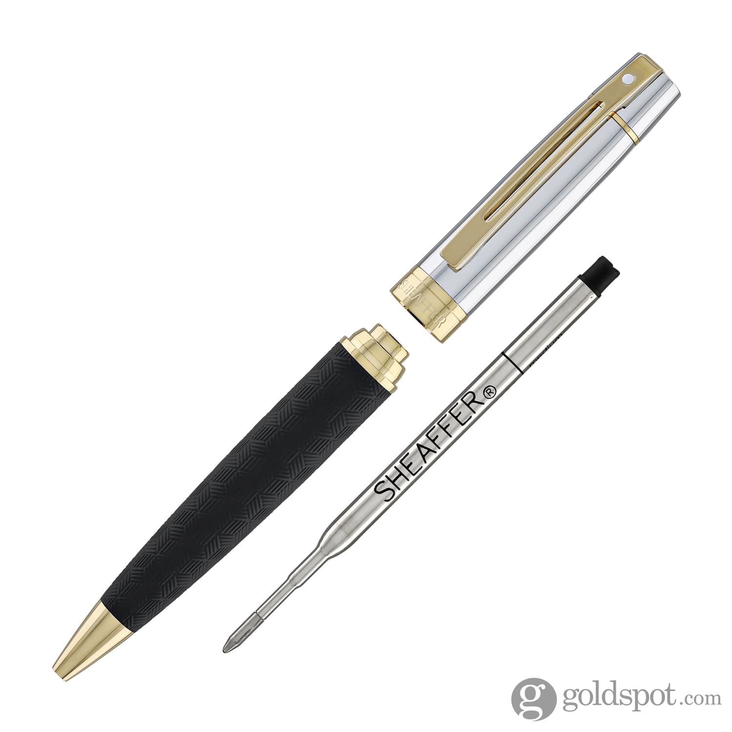 Stylo Plume Sheaffer 300 - Corps Noir Mat Gravé, Capuchon Chromé Bord Doré - Pointe Moyenne - Écriture Haut De Gamme