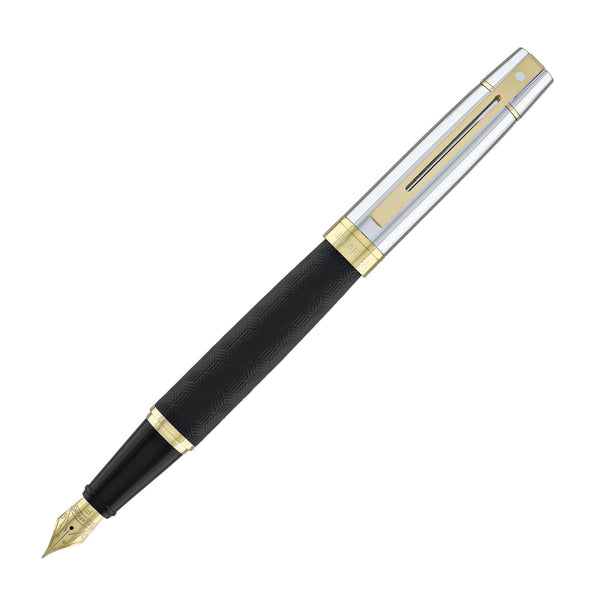 Sheaffer 300 Fountain Pen in Matte Black Shiny Chrome Cap with PVD Gold Trim Fountain Pen