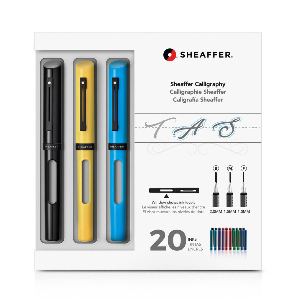 Sheaffer Calligraphy Maxi Kit with Black Yellow and Blue Pens Calligraphy Pens