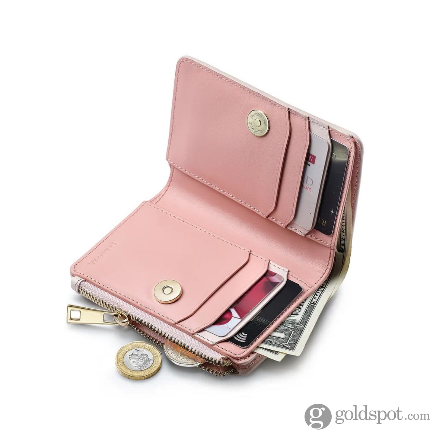 Sheaffer x Emily in Paris Full-Grain Leather Zipped Bifold Coin Wallet in Pink Accessories