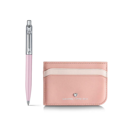 Sheaffer x Emily in Paris Sentinel Ballpoint Pen in Matte Pink and Full-Grain Leather Credit Card Holder Set