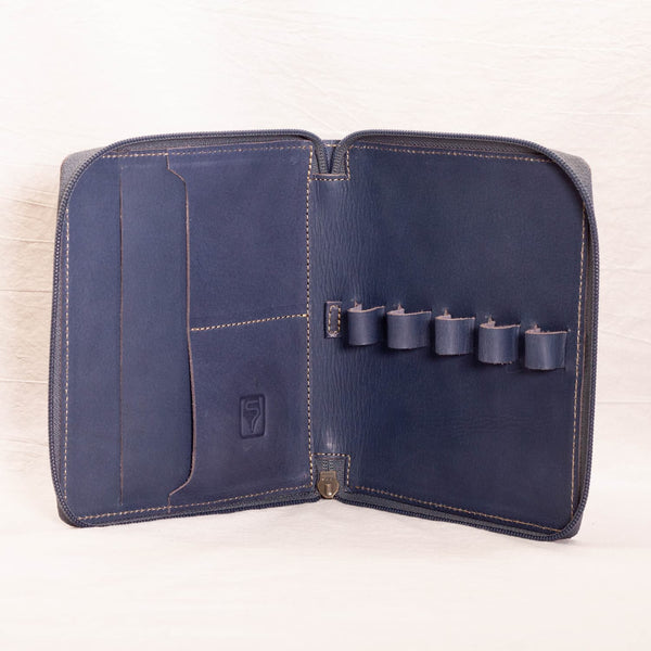 Shibui 5 Pen Case (Veg Tanned) in Deep Blue Pen Cases