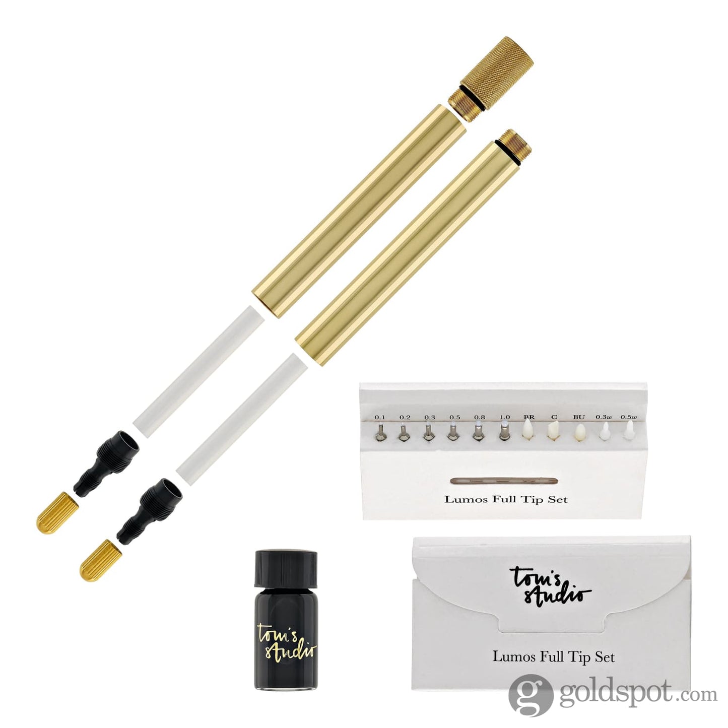 Tom’s Studio Lumos Pro Refillable Duo Tip Pen in Brass - Special Edition Felt Tip and Fineliner