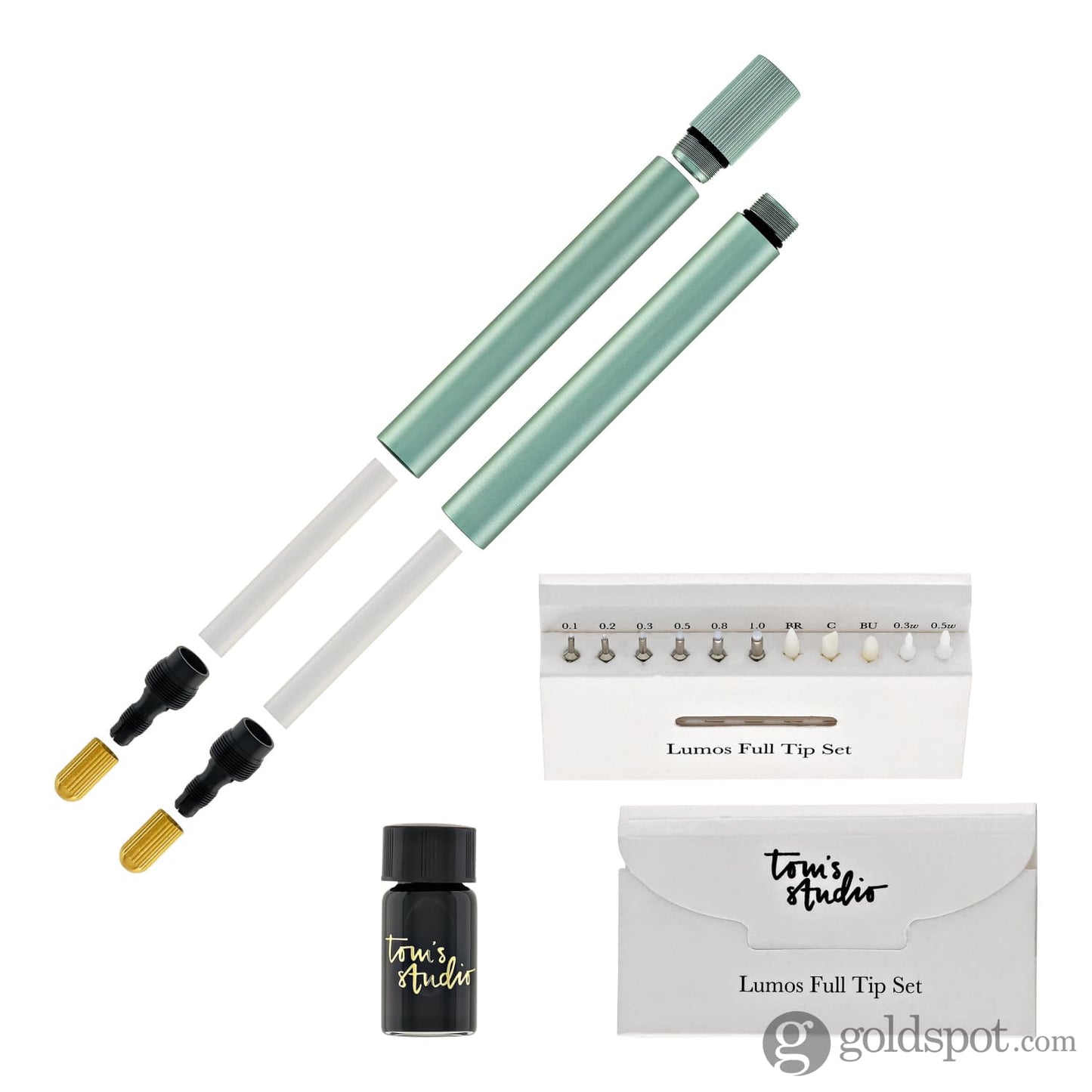 Tom’s Studio Lumos Pro Refillable Duo Tip Pen in Sage Felt Tip and Fineliner