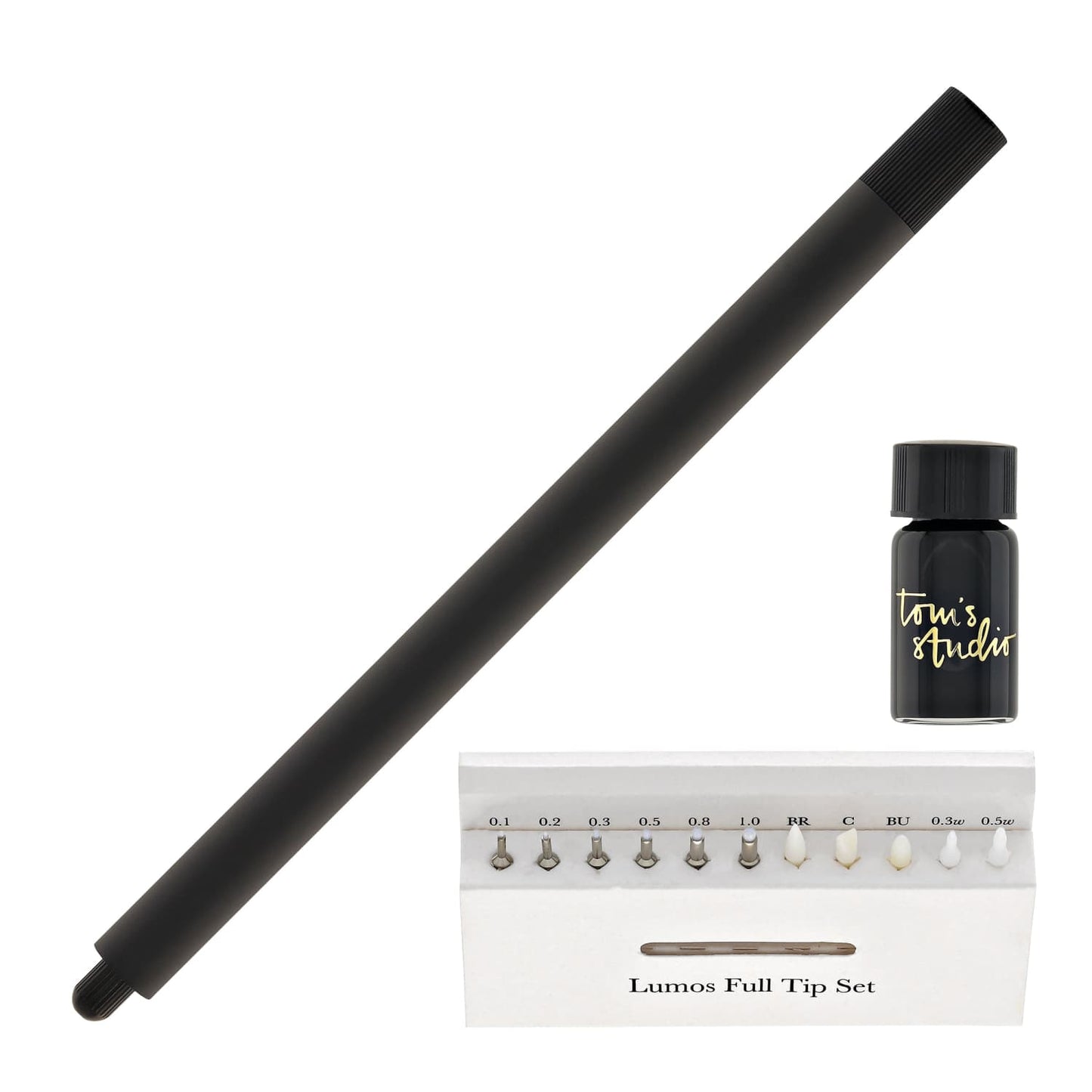 Tom’s Studio Lumos Pro Refillable Single Tip Pen in All Black Felt Tip and Fineliner