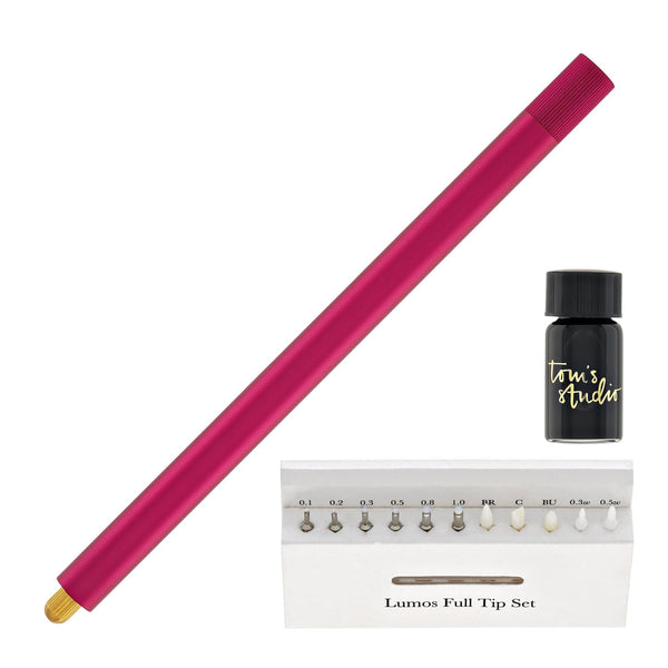 Tom’s Studio Lumos Pro Refillable Single Tip Pen in Raspberry Felt Tip and Fineliner
