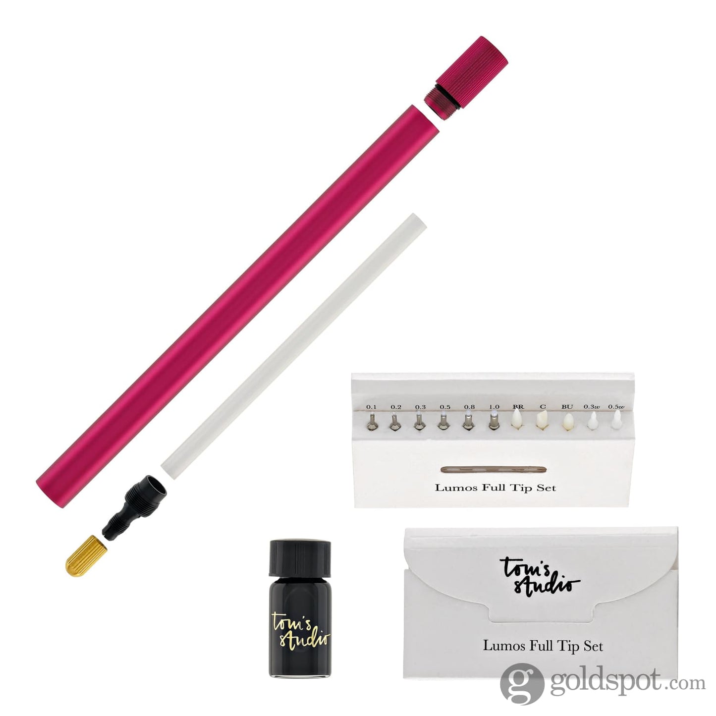 Tom’s Studio Lumos Pro Refillable Single Tip Pen in Raspberry Felt Tip and Fineliner