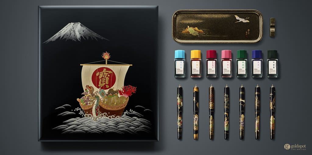 namiki seven gods of good fortune 100th anniversary fountain pen set