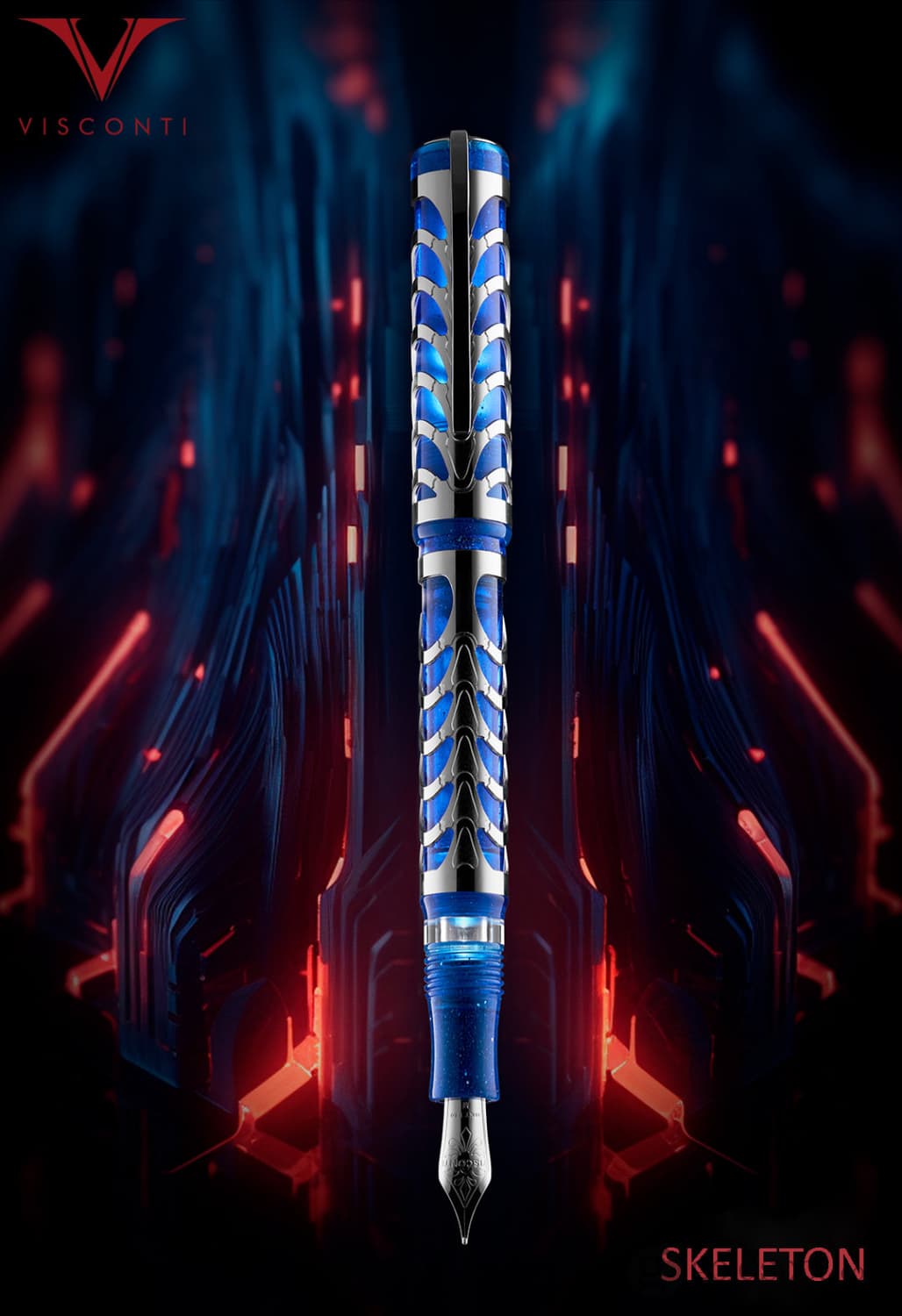 Visconti Skeleton Fountain Pen in Sapphire Blue with Palladium Trim Fountain Pen