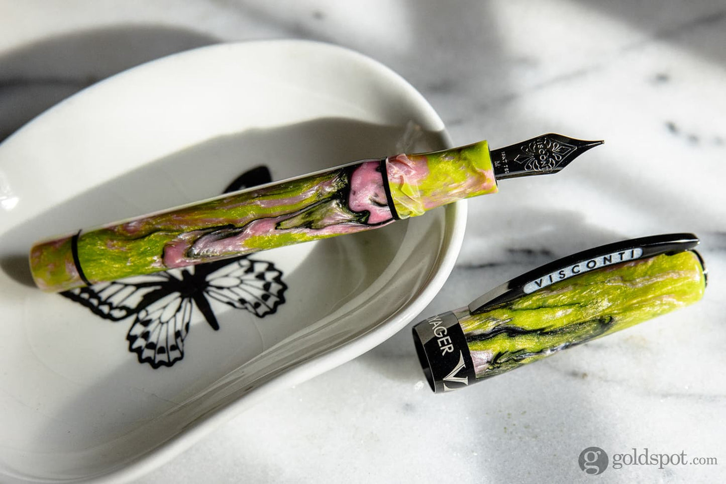 Visconti Voyager Mariposa Fountain Pen in Malachite with Black PVD Trim Fountain Pens