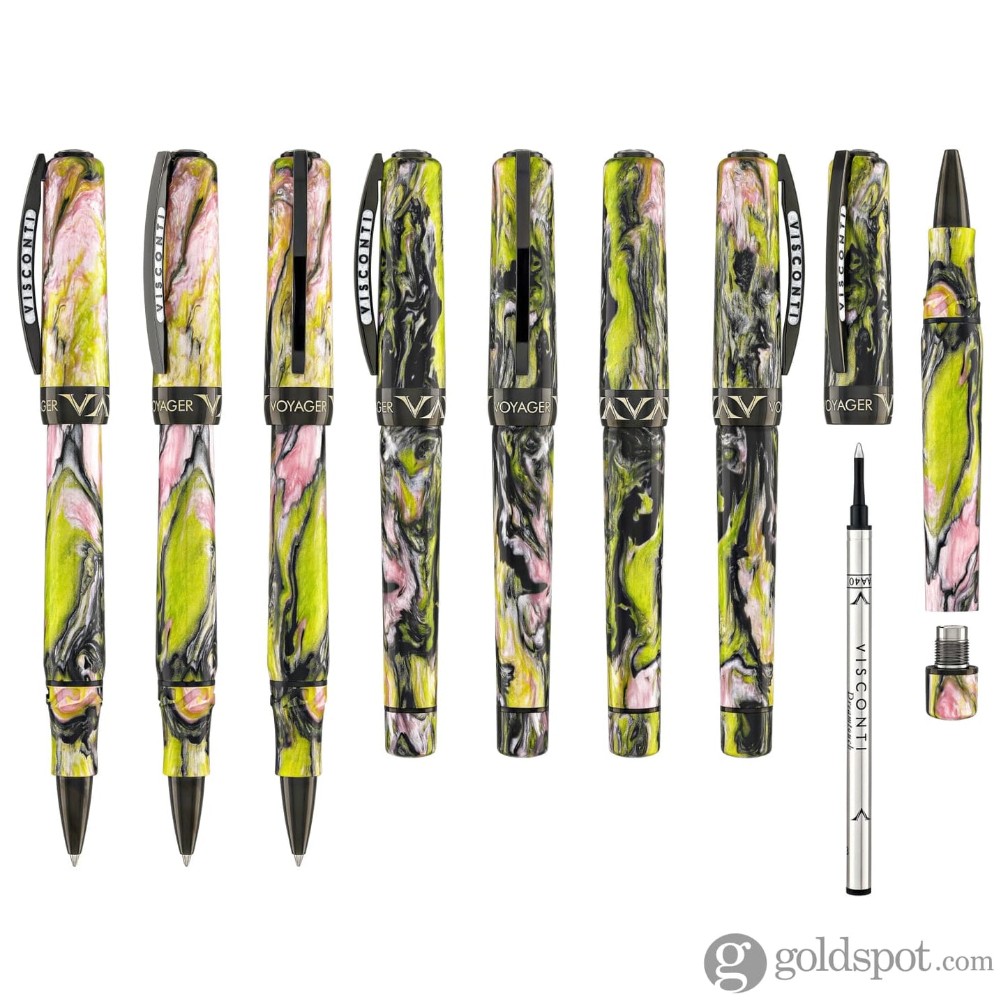 Visconti Voyager Mariposa Rollerball Pen in Malachite with Black PVD Trim Rollerball Pen