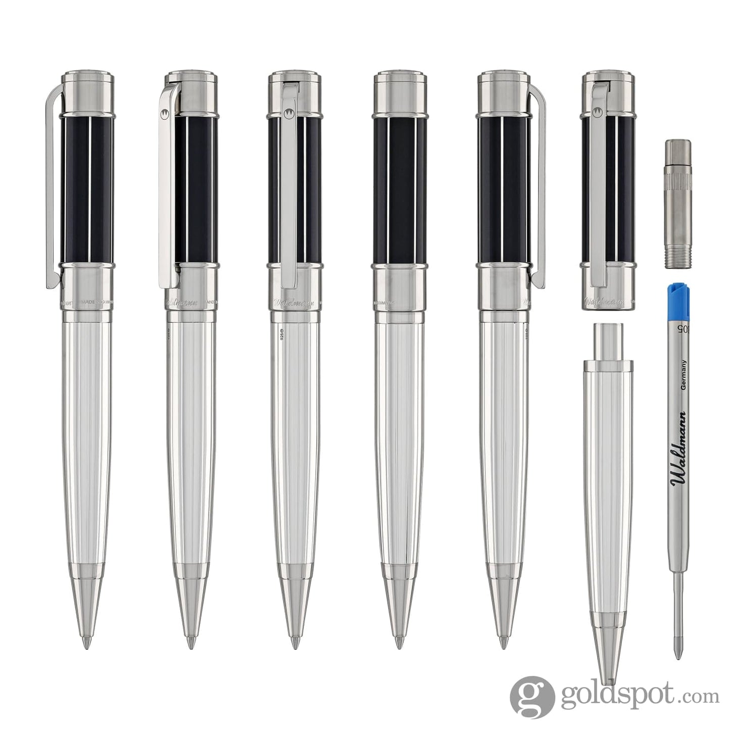 Waldmann Commander 23 Ballpoint Pen in Sterling Silver Blue Lacquer Ballpoint Pens