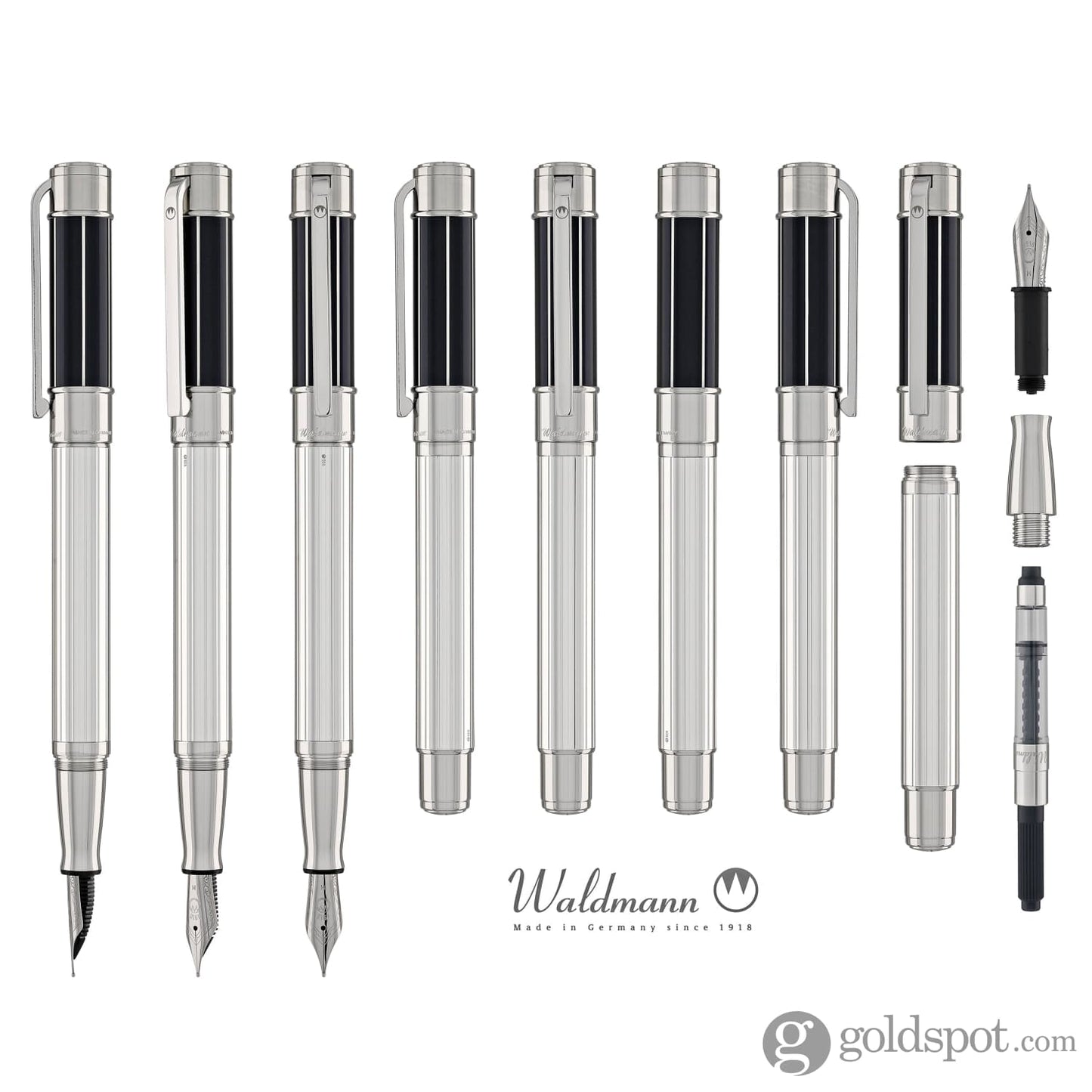 Waldmann Commander 23 Fountain Pen in Sterling Silver and Blue Lacquer Steel Nib Fountain Pen