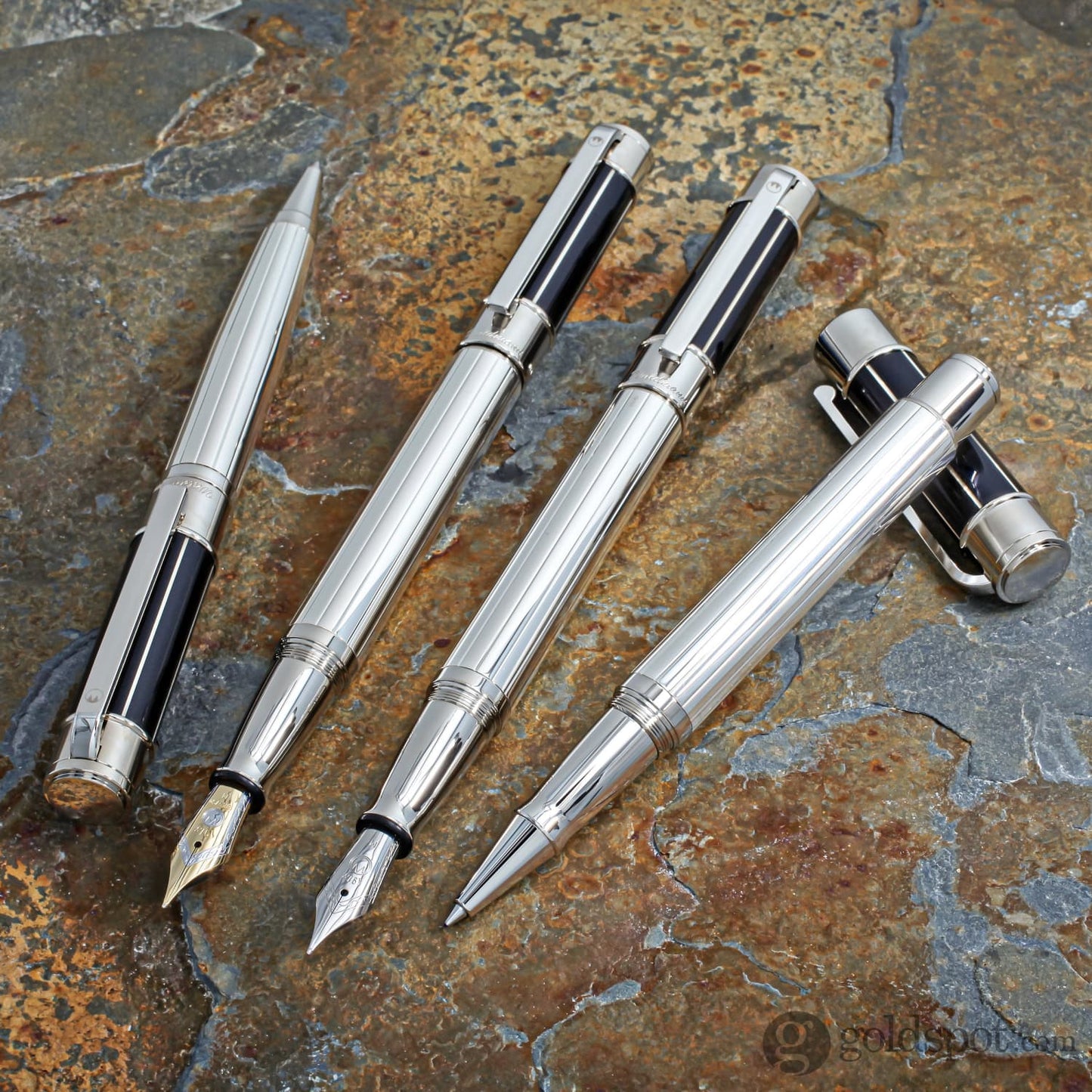 Waldmann Commander 23 Fountain Pen in Sterling Silver and Blue Lacquer Steel Nib Fountain Pen