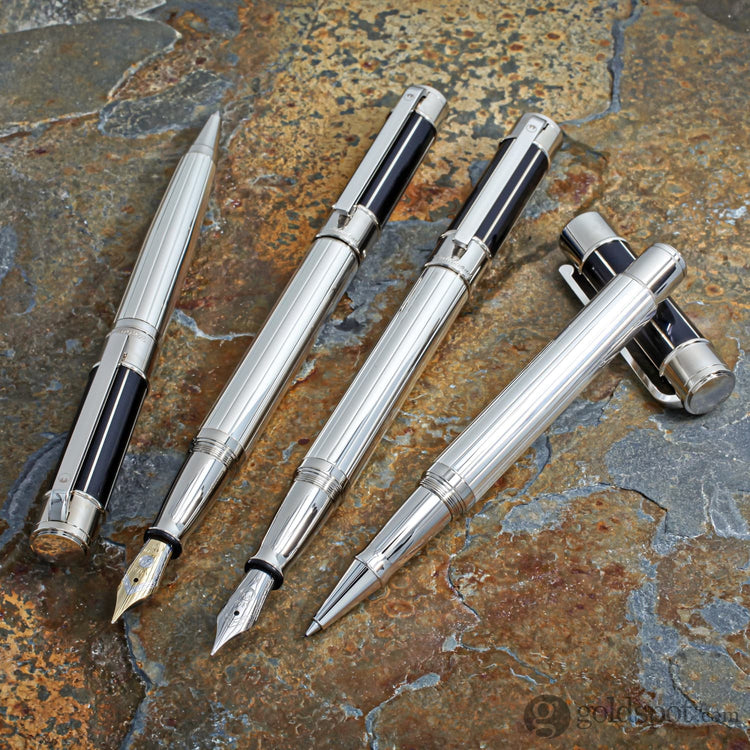 Waldmann Commander 23 Fountain Pen in Sterling Silver and Blue Lacquer Steel Nib Fountain Pen