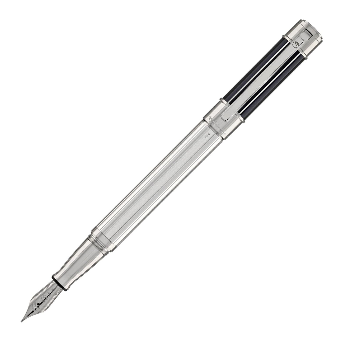Waldmann Commander 23 Fountain Pen in Sterling Silver and Blue Lacquer Steel Nib Fountain Pen