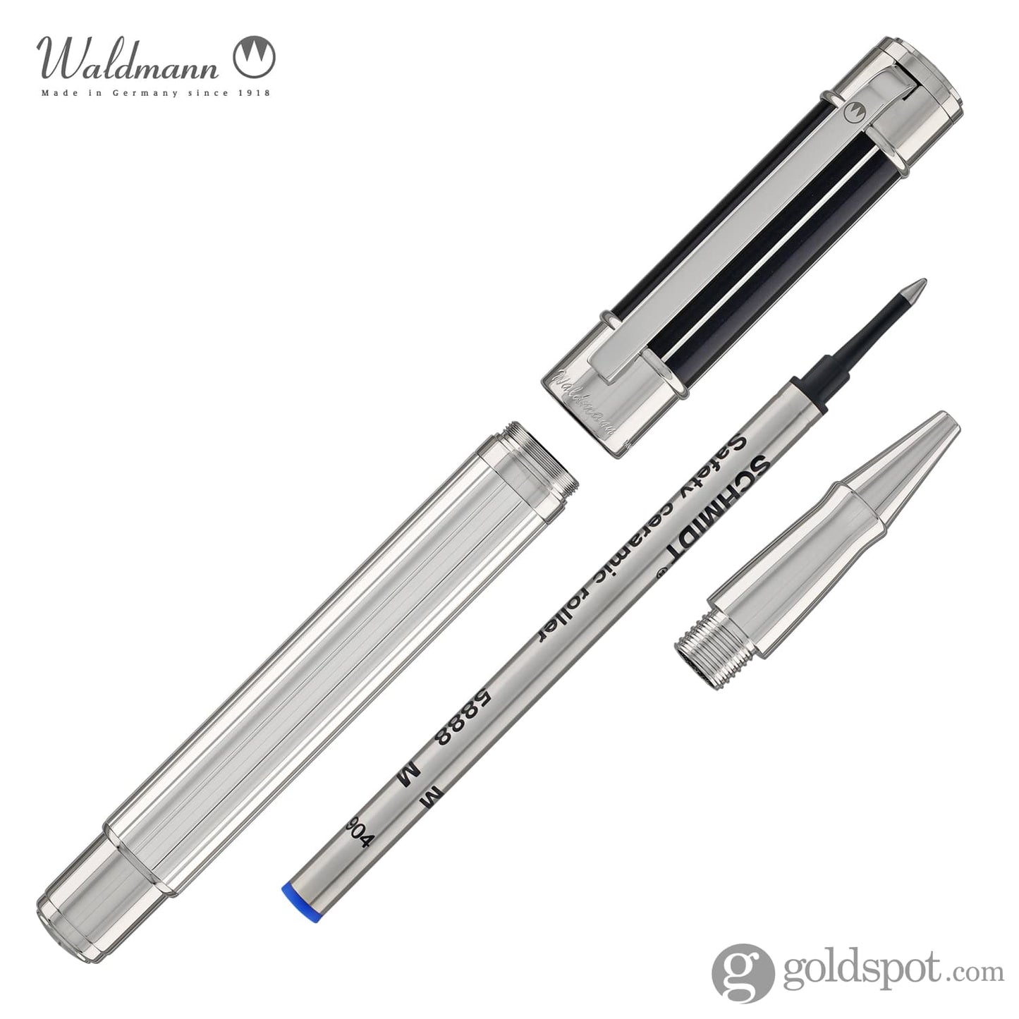 Waldmann Commander 23 Rollerball Pen in Sterling Silver Blue Lacquer Cap Rollerball Pen