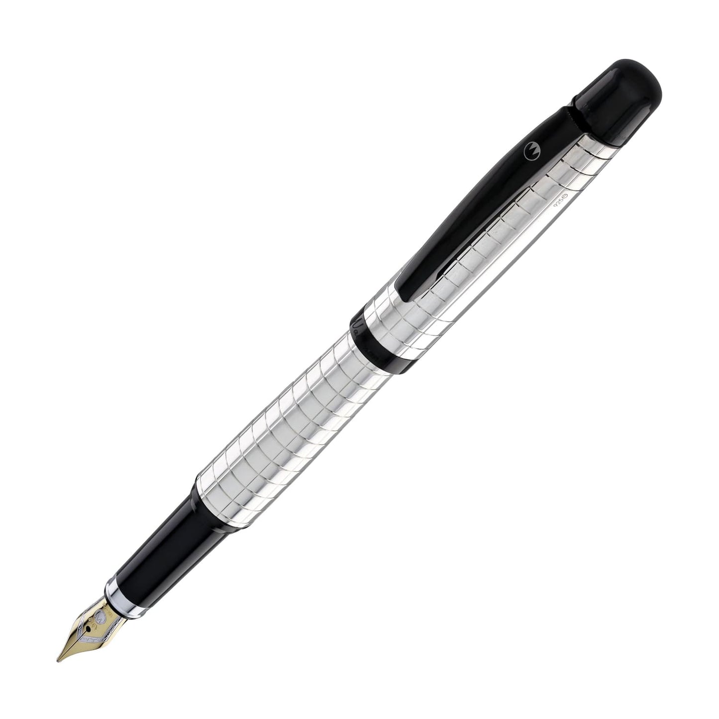 Waldmann Concorde Fountain Pen in Silver with Square Pattern & Black PVD Trim 18kt Gold Nib Fountain Pen