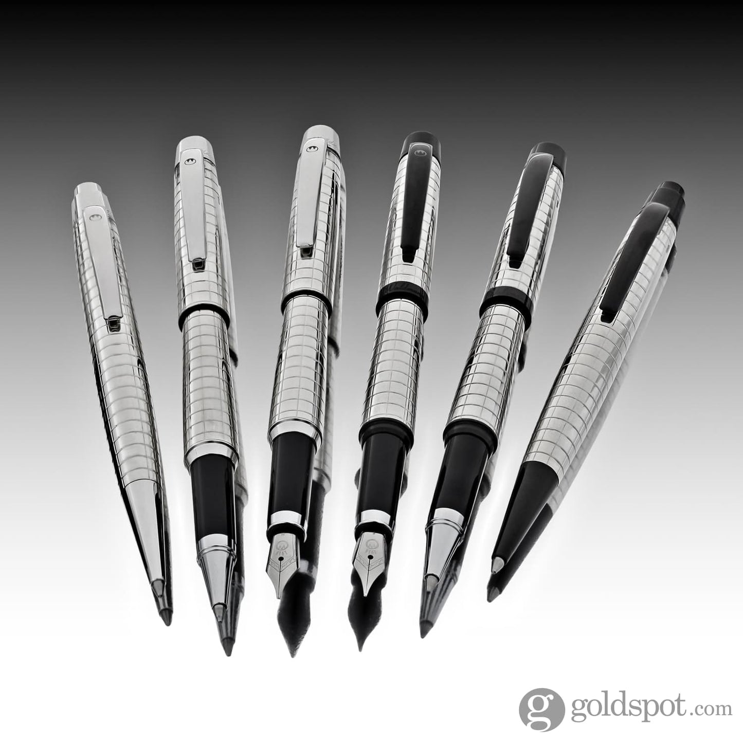 Waldmann Concorde Fountain Pen in Silver with Square Pattern & Black PVD Trim 18kt Gold Nib Fountain Pen