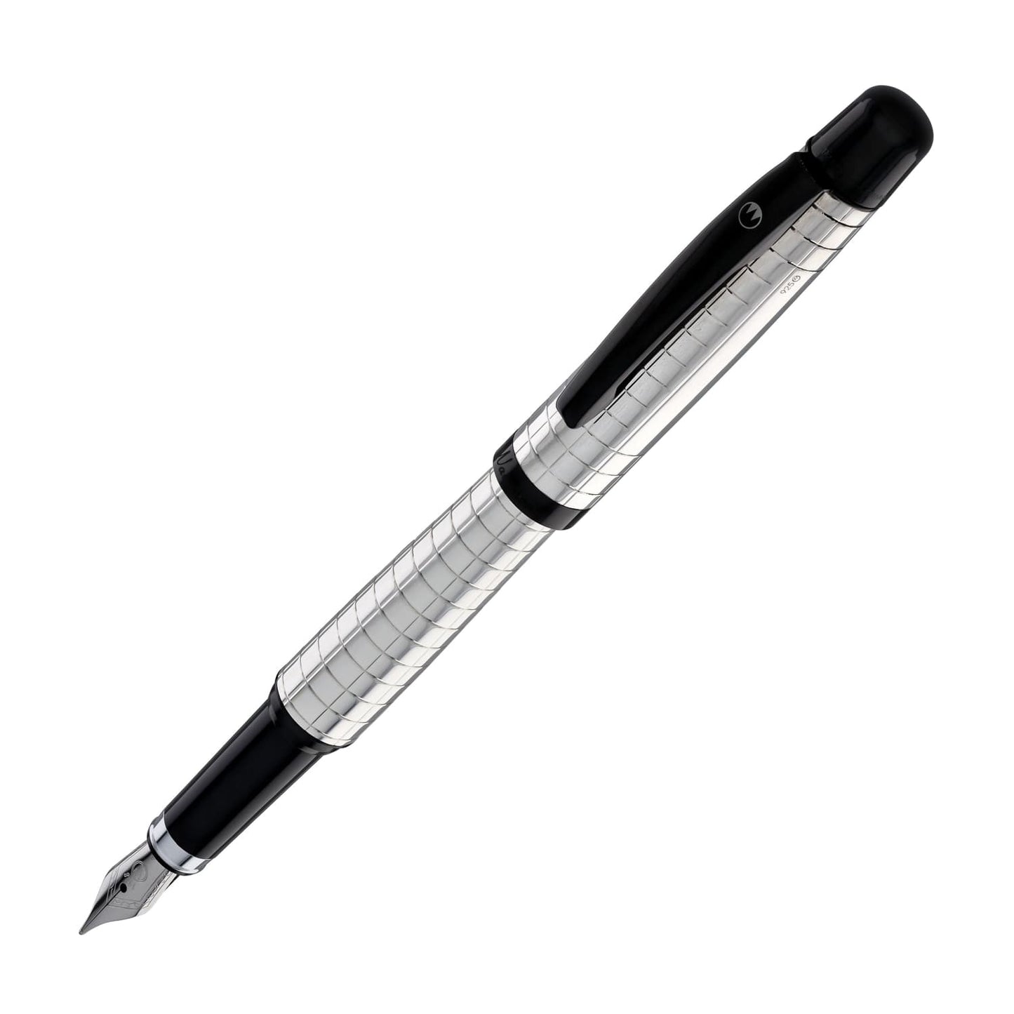 Waldmann Concorde Fountain Pen in Silver with Square Pattern & Black PVD Trim Steel Nib Fountain Pen