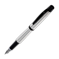 Waldmann Concorde Fountain Pen in Silver with Square Pattern & Black PVD Trim, Steel Nib