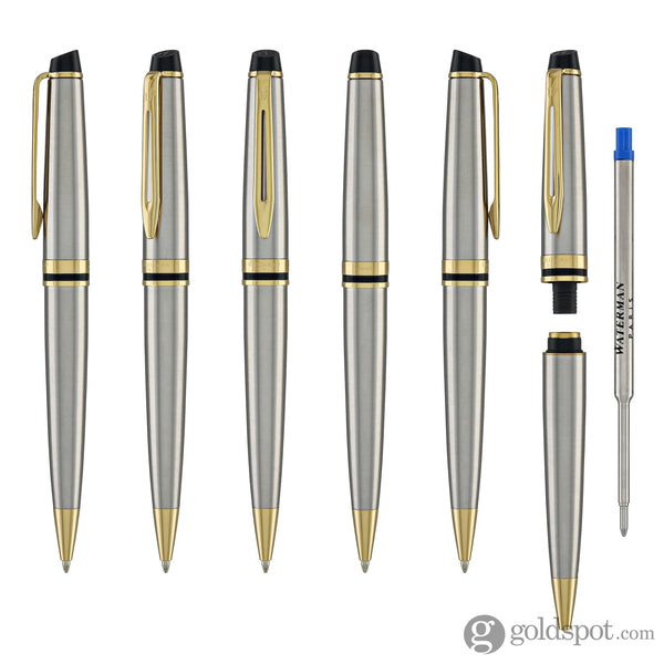 Waterman Expert Ballpoint Pen in Stainless Steel with Gold Trim Ballpoint Pens