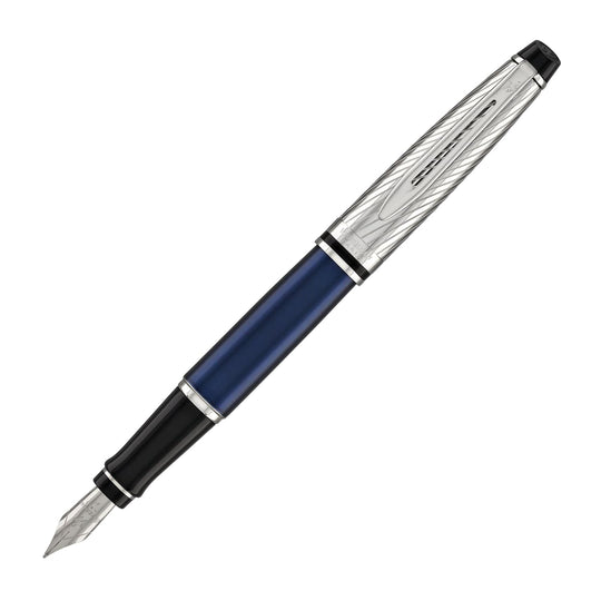 Waterman Expert Deluxe Fountain Pen in Metallic Blue with Chrome Trim