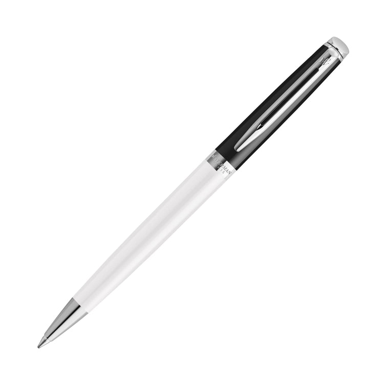 Waterman Hemisphere Color Blocking Ballpoint Pen in Black and White Lacquer with Chrome Trim Ballpoint Pens