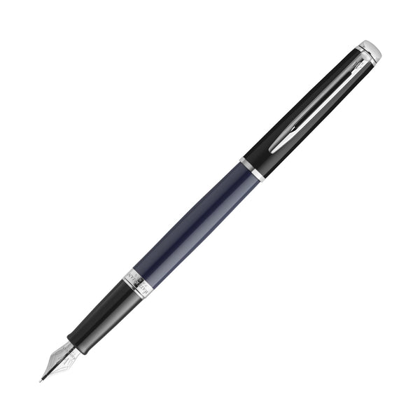 Waterman Hemisphere Color Blocking Fountain Pen in Black and Blue Lacquer with Chrome Trim Fountain Pen