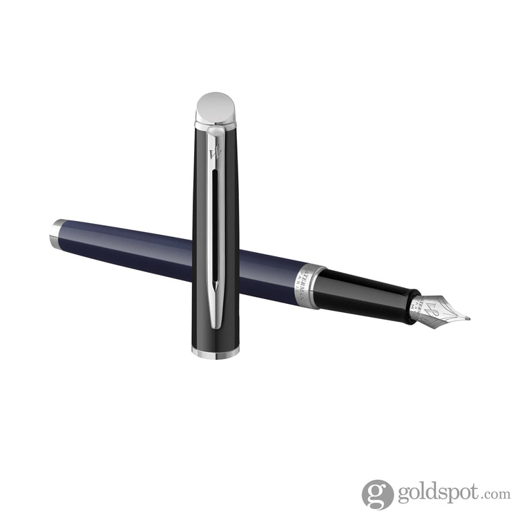 Waterman Hemisphere Color Blocking Fountain Pen in Black and Blue Lacquer with Chrome Trim Fountain Pen