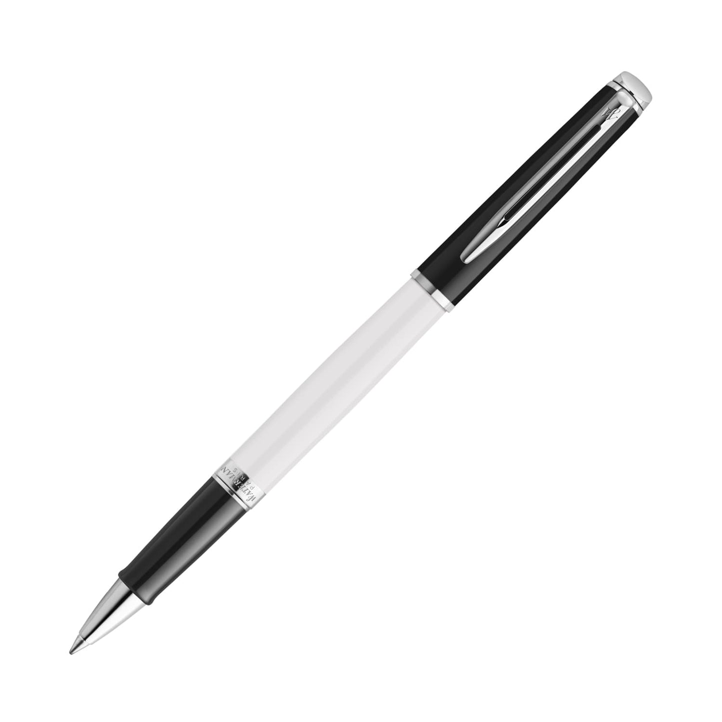 Waterman Hemisphere Color Blocking Rollerball Pen in Black and White Lacquer with Chrome Trim Rollerball Pen