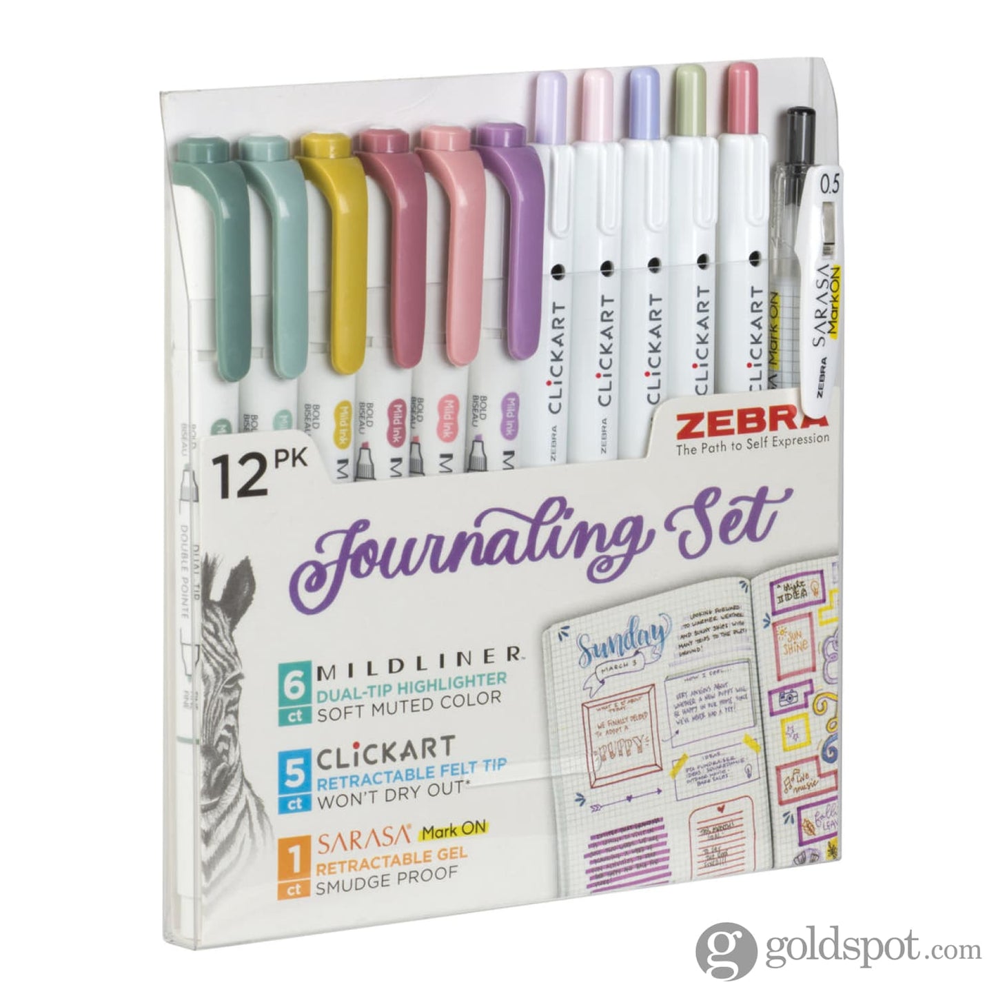 Zebra Journaling Set in Assorted Colors - Pack of 12 Gel Pen