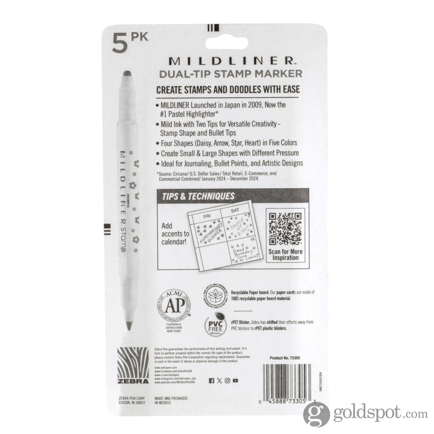 Zebra Mildliner Dual-Tip Stamp Marker in Assorted Colors - Pack of 5 Gel Pen