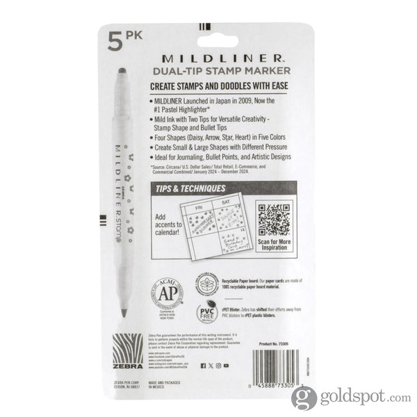 Zebra Mildliner Dual-Tip Stamp Marker in Assorted Colors - Pack of 5 Gel Pen