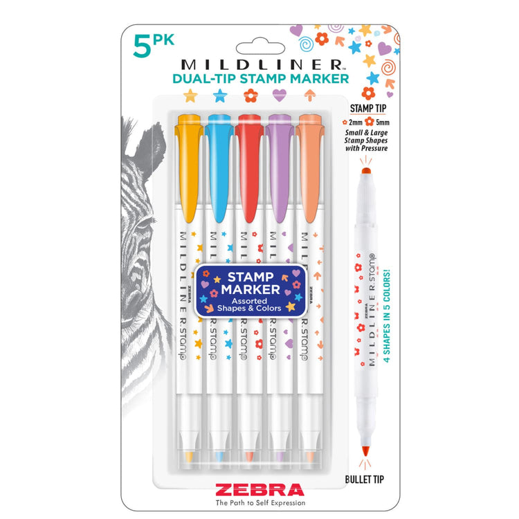 Zebra Mildliner Dual-Tip Stamp Marker in Assorted Colors - Pack of 5 Gel Pen