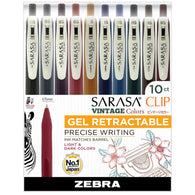 Zebra Sarasa Clip Retractable Gel Pen in Vintage Colors - Pack of 10