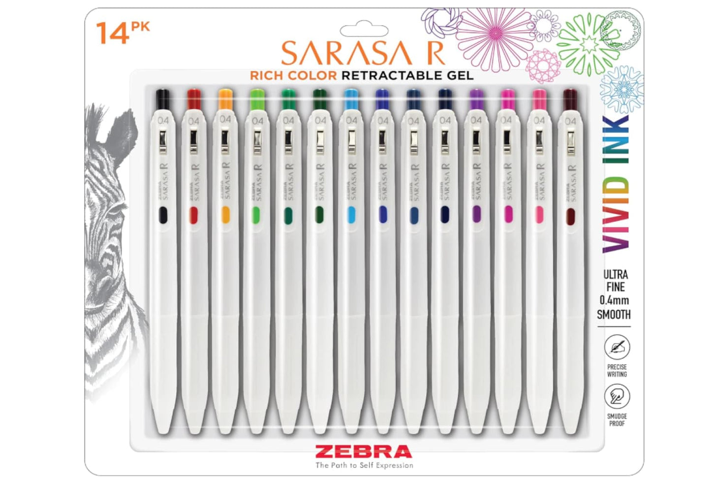Zebra Sarasa R Retractable Gel Pen in Assorted Colors - Pack of 14 Gel Pen