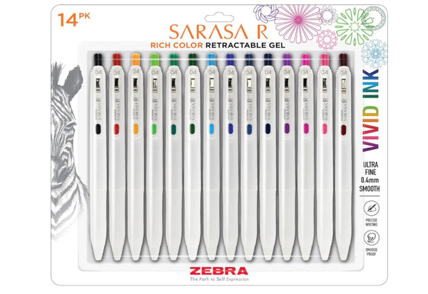 Zebra Sarasa R Retractable Gel Pen in Assorted Colors - Pack of 14 Gel Pen