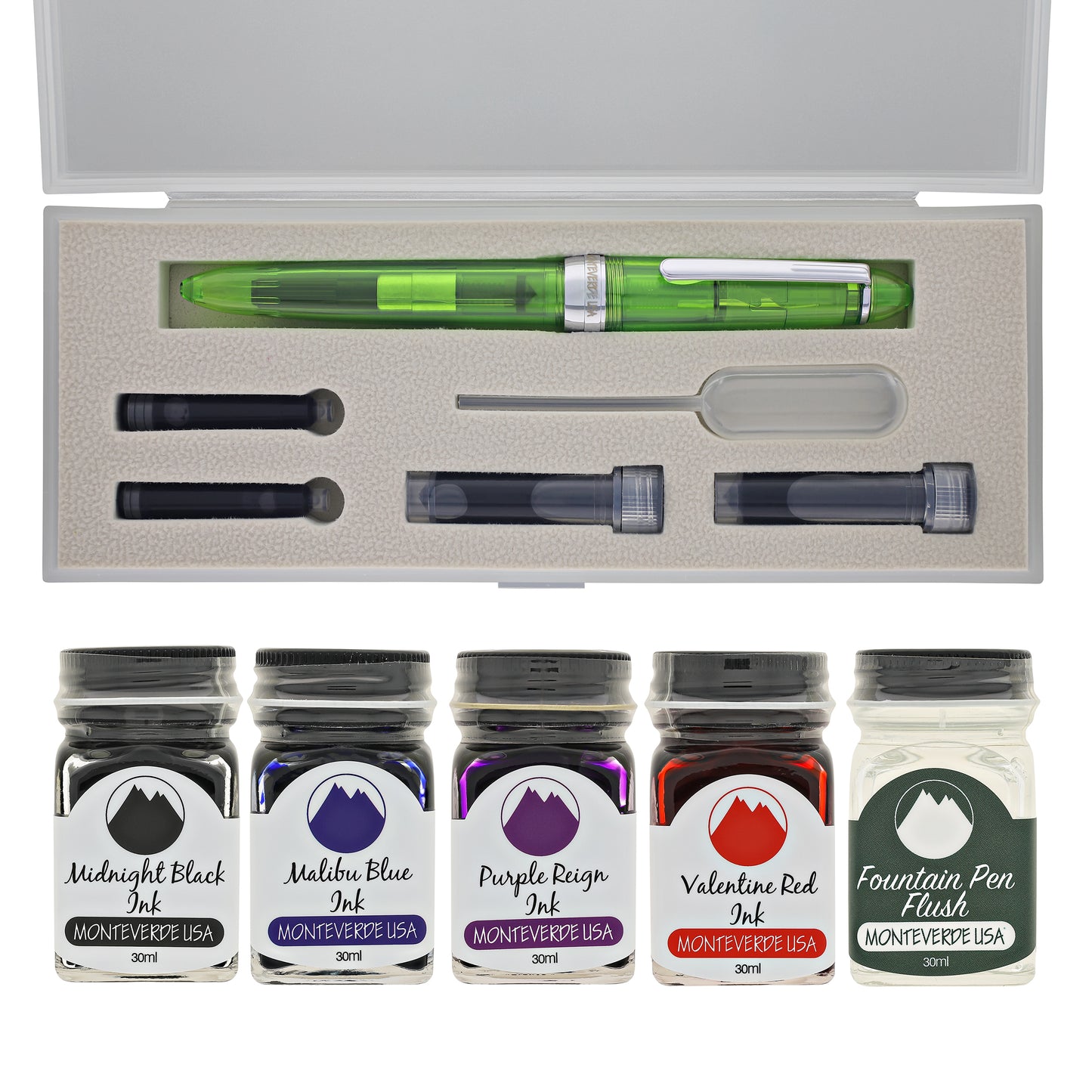 Monteverde Monza ID Fountain Pen in Green Set - Flex Nib