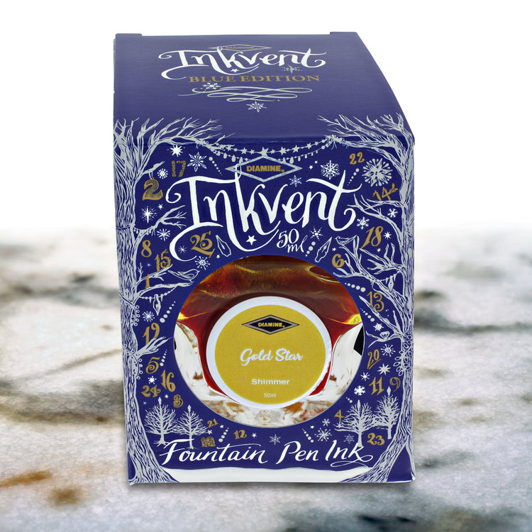 Diamine Inkvent Blue Edition Shimmer Bottled Ink in Gold Star - 50 mL Bottled Ink
