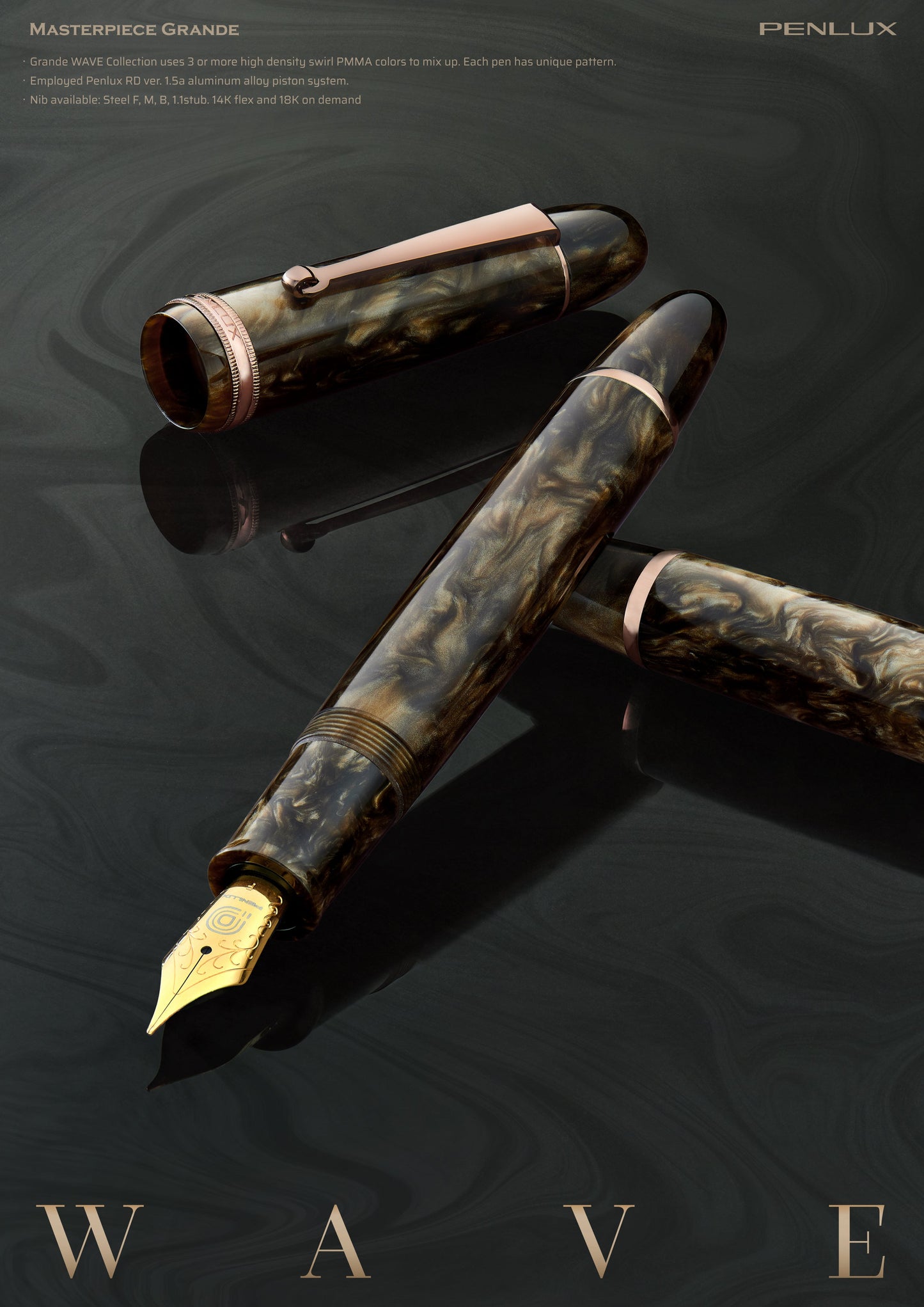 Penlux Masterpiece Grande Fountain Pen in Brown Wave Fountain Pen