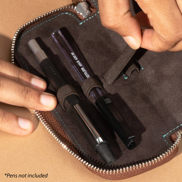 Endless Companion Leather Adjustable Pen Pouch - 2 Pens Brown Cases