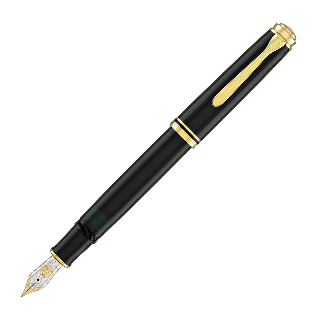 Pelikan Souveran M800 Fountain Pen in Black with Gold Trim - 18K Gold Fine Point