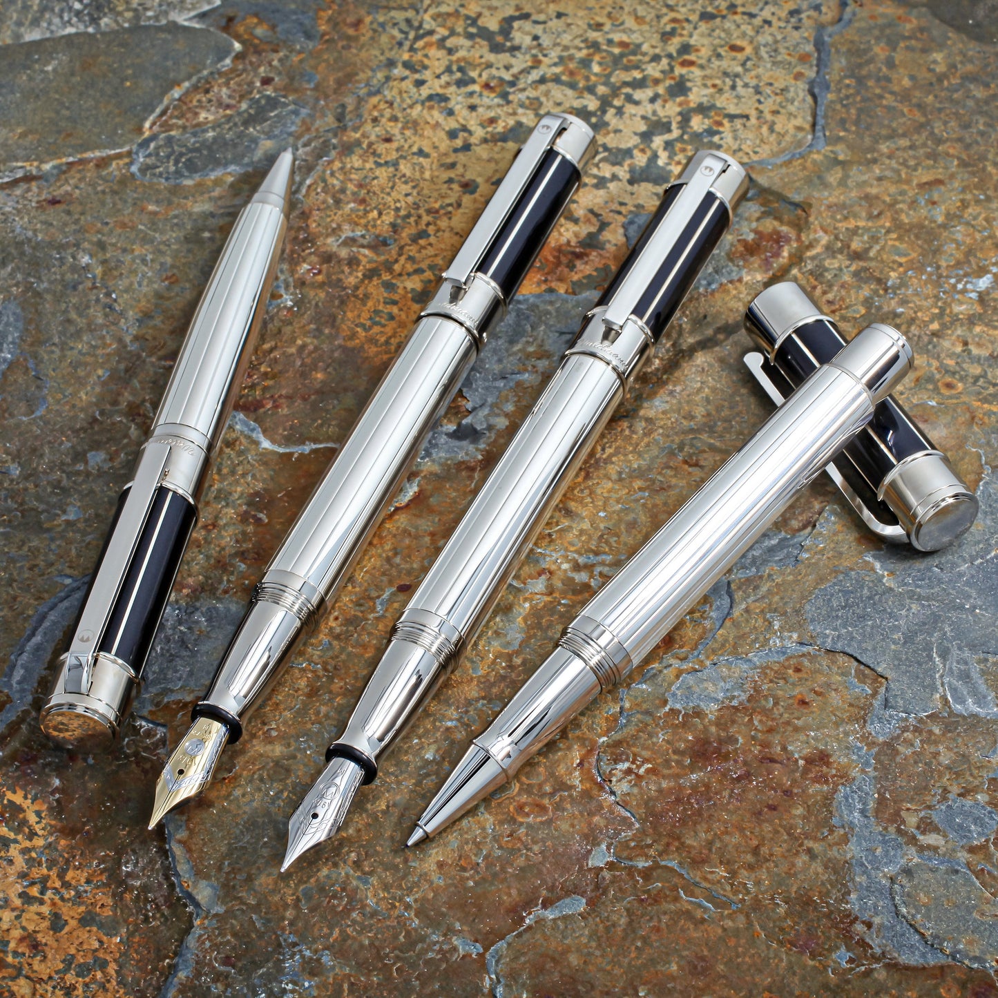 Waldmann Commander 23 Rollerball Pen in Sterling Silver Blue Lacquer Cap Rollerball Pen