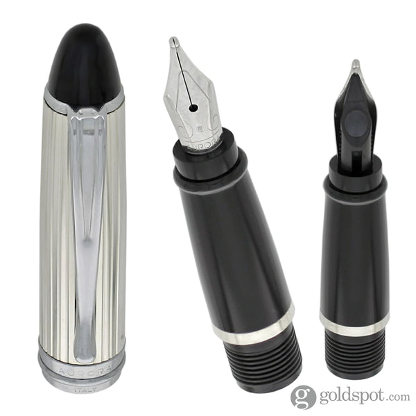 Aurora Ipsilon Silver Fountain Pen in Black and Sterling Silver Cap Fountain Pen